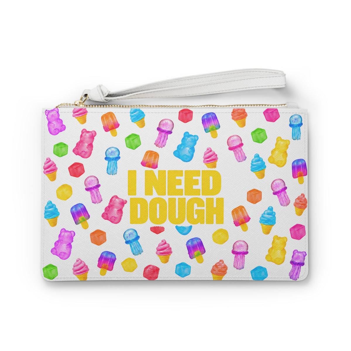 "Squishy Fund" Clutch Bag — "I Need Dough" Colorful Squishies Wallet
