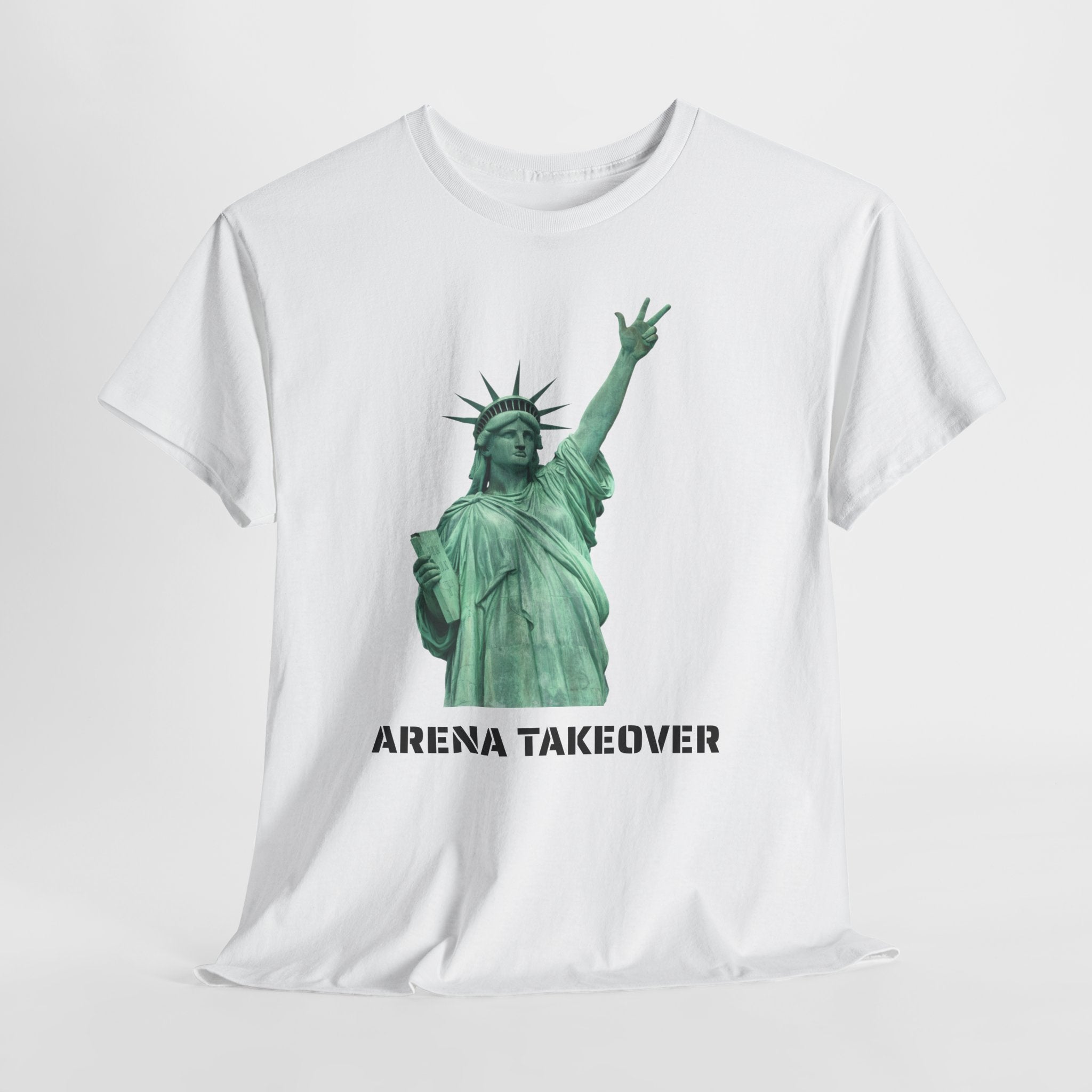 Arena Takeover Statue of Liberty Three Points T-Shirt | NYC Jalen Brunson Basketball 3 Point Shot Tee