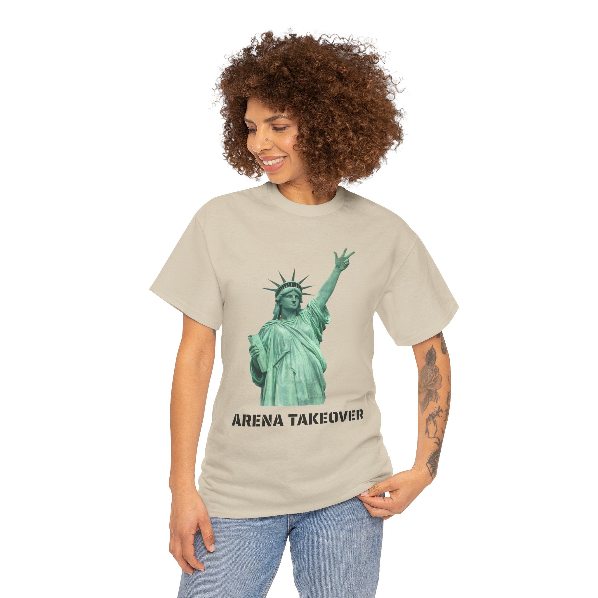 Arena Takeover Statue of Liberty Three Points T-Shirt | NYC Jalen Brunson Basketball 3 Point Shot Tee