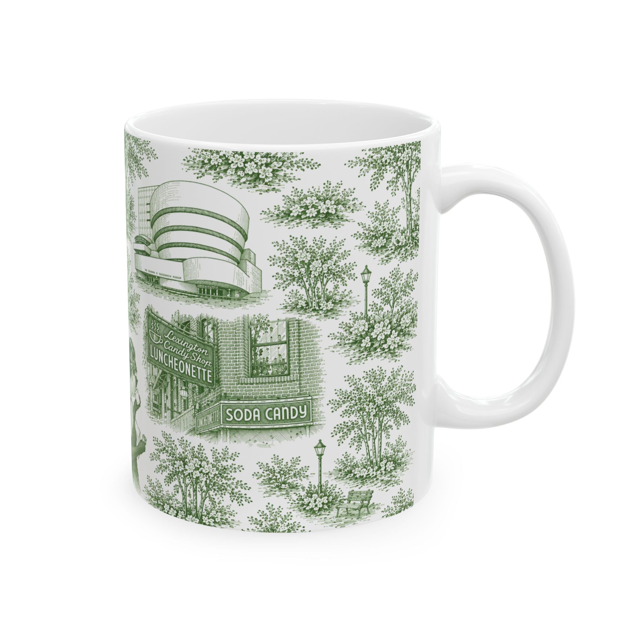 Upper East Side Green Toile de Jouy Mug | New York Chinoiserie Coffee Cup