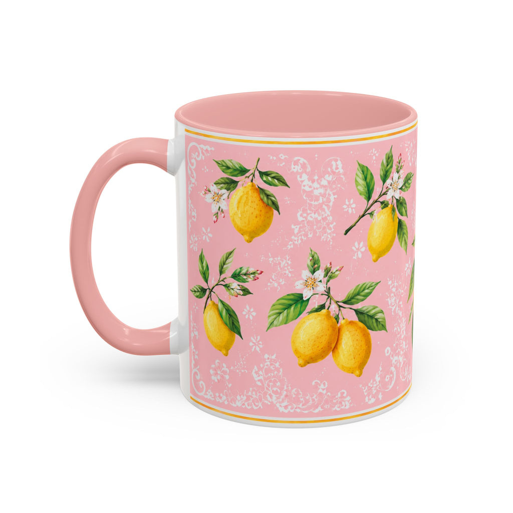 Little Italy Amalfi Pink Lemon 2 Accent Mug — La Dolce Vita Ceramic Kitchen Mug (11oz)