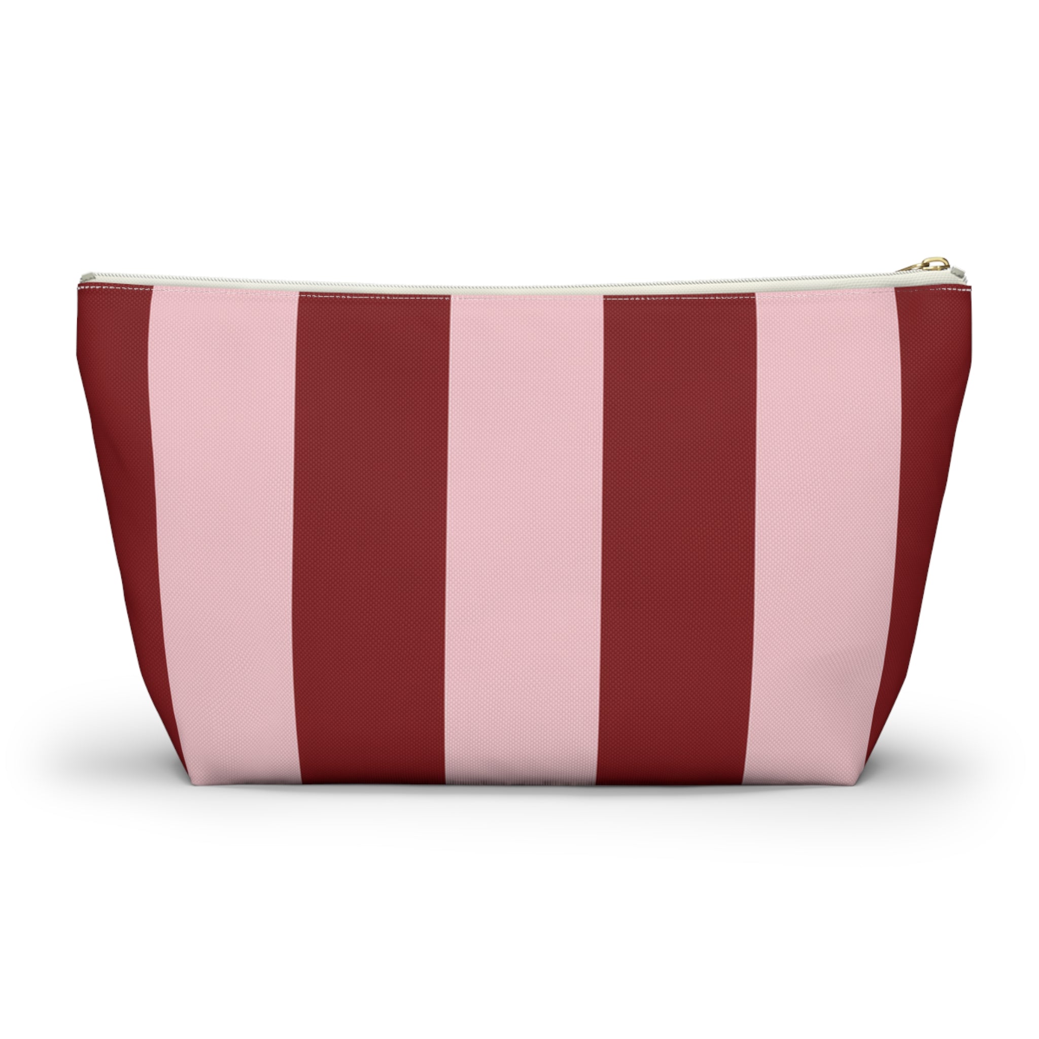 Customizable Striped Accessory Pouch — Pink & Red T-Bottom Makeup Bag