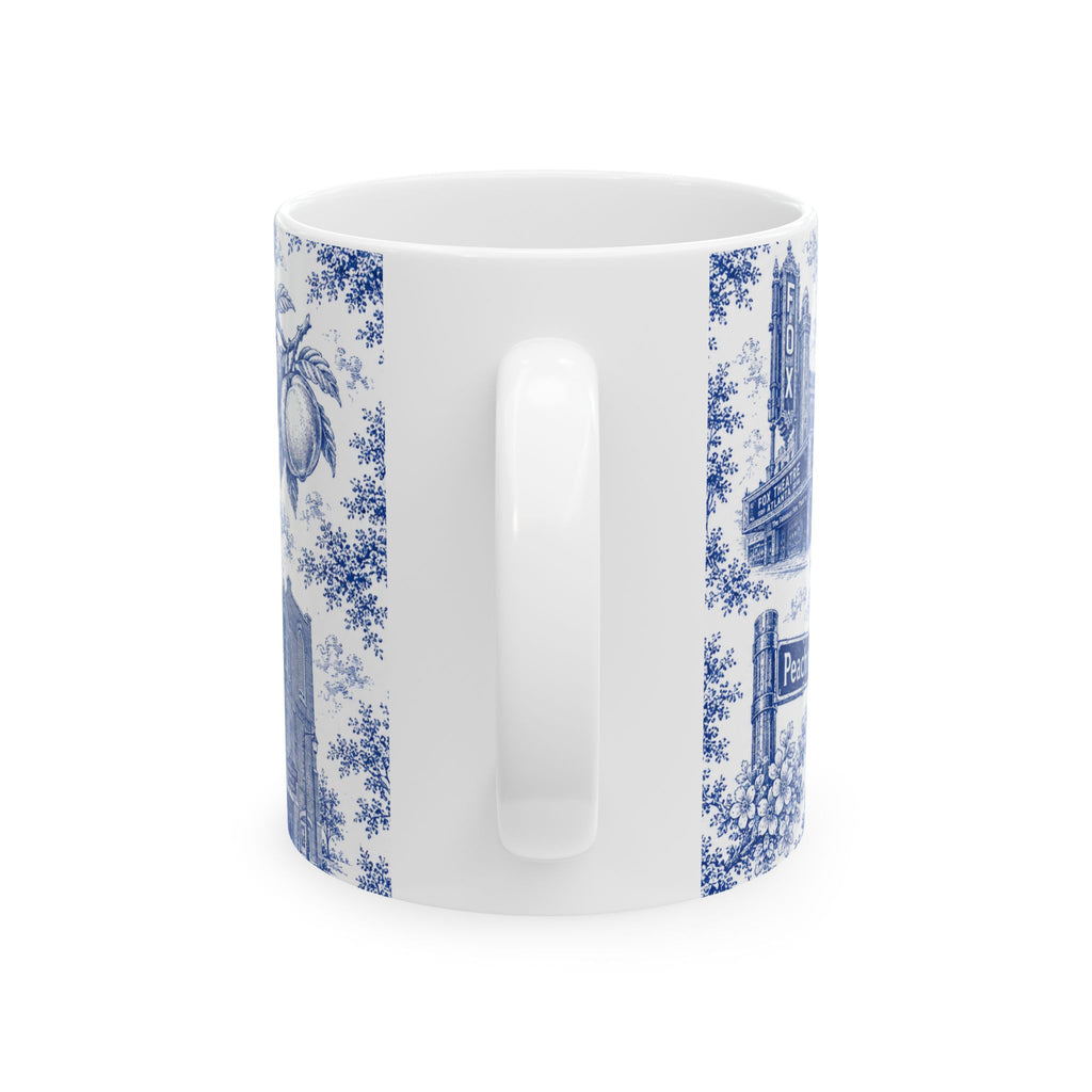 Atlanta Blue Toile de Jouy Ceramic Mug — Atlanta, Georgia Skyline & Capitol Illustration (11oz)
