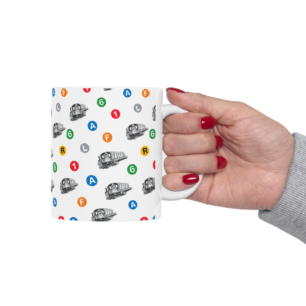 New York Subway Train Transit Icons Mug | NYC Metro Subway Pattern 11oz Coffee Tea Cup