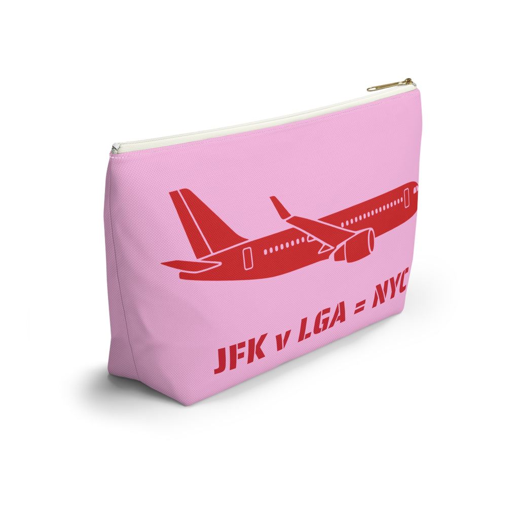 NYC Airport Plane Travel Accessory Pouch — 'JFK v LGA = NYC' Travel Day Makeup Bag