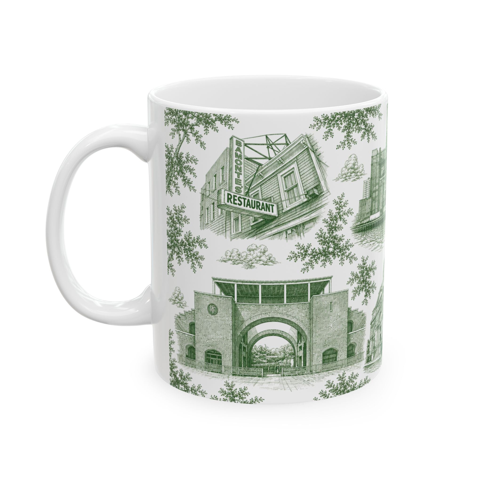 Williamsburg Green Toile de Jouy Mug | Brooklyn Chinoiserie Ceramic Coffee Cup