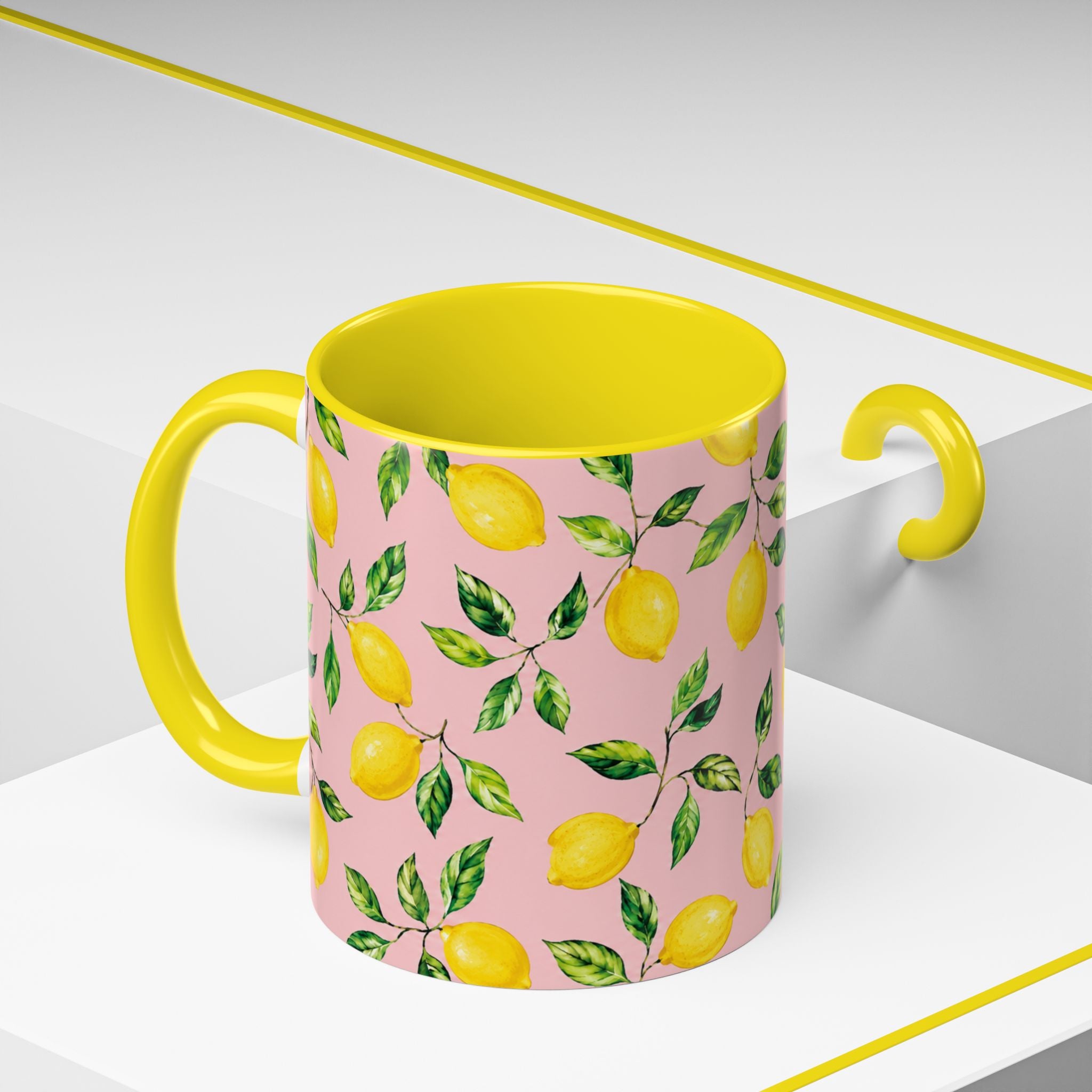 Little Italy Amalfi Pink Lemon Accent Mug — La Dolce Vita Ceramic Kitchen Mug (11oz)