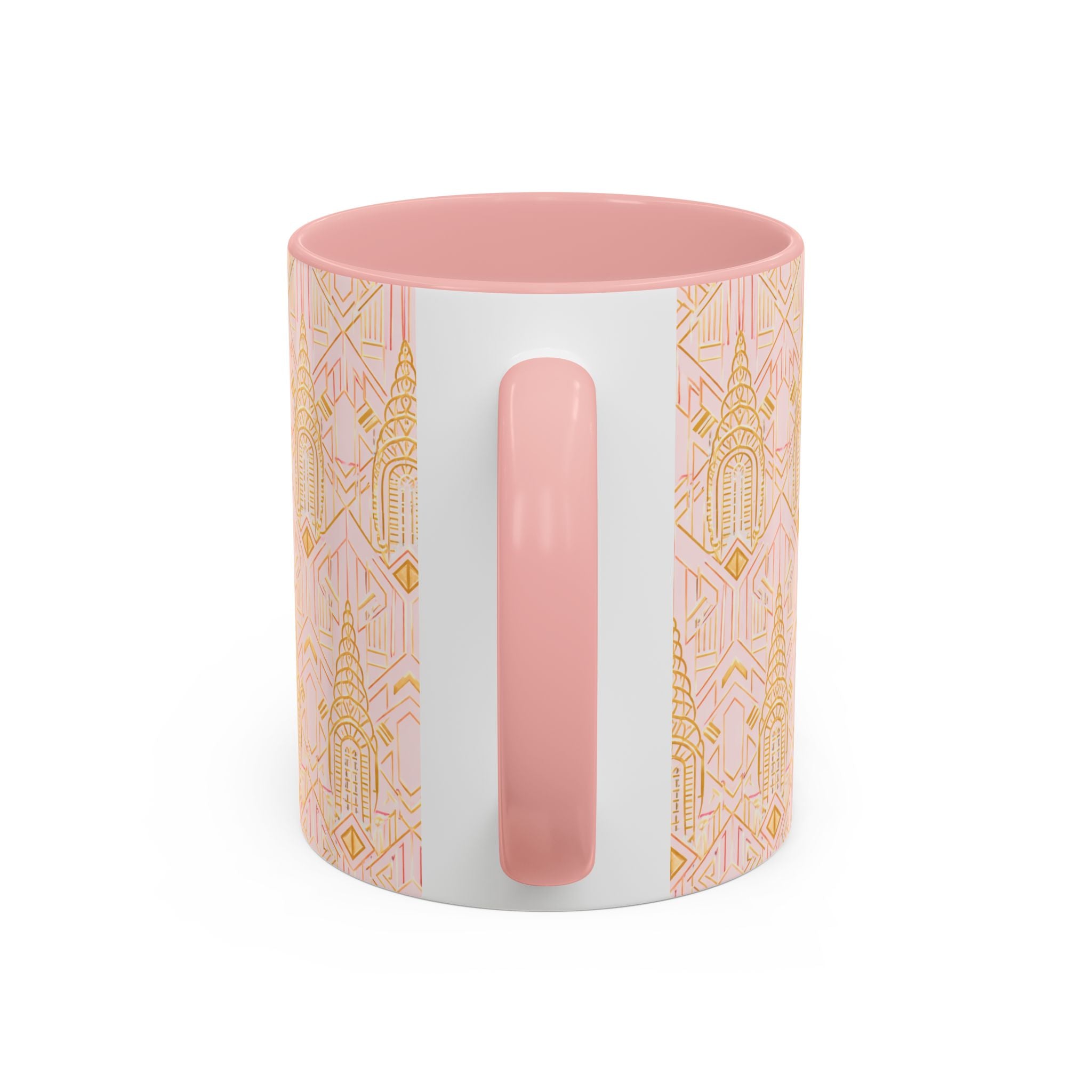 Art Deco Chrysler Building Pink & Gold Accent Coffee Mug — Manhattan Art Deco Pattern Mug 11 oz