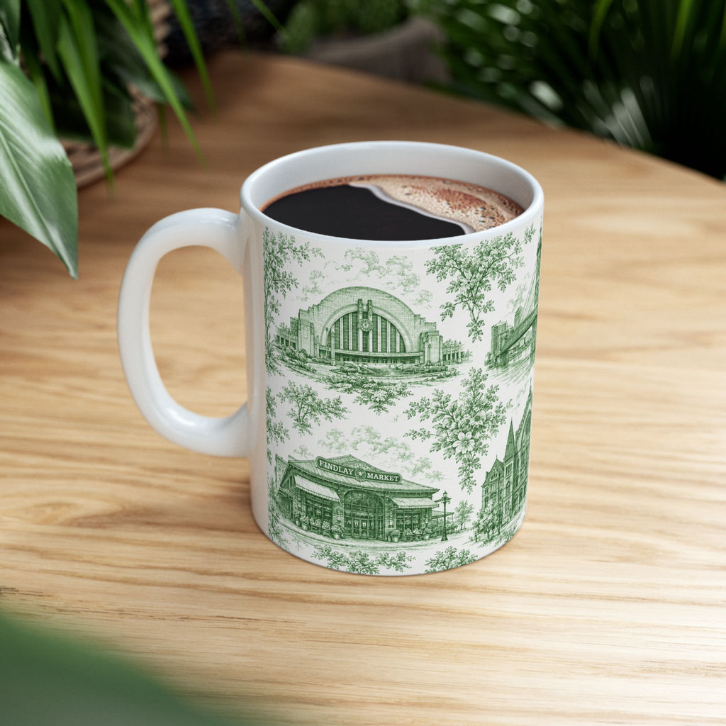 Cincinnati Blue Toile de Jouy Ceramic Mug — Coffee mug 11oz
