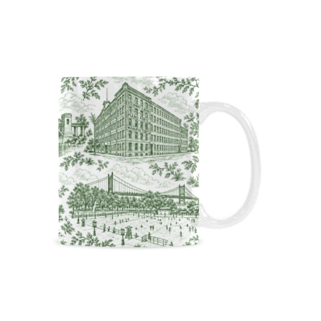 Astoria Green Toile de Jouy Mug | Queens Chinoiserie Ceramic Coffee Cup Custom White Mug (11oz)