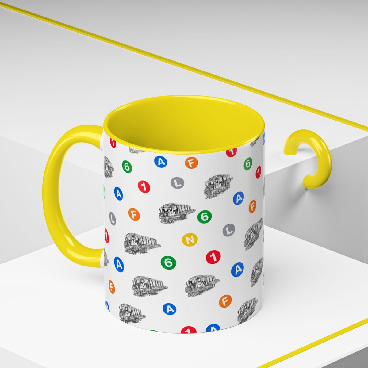 New York Subway Train Transit Icons Mug | NYC Metro Subway Pattern Accent Coffee Tea Mug 11oz