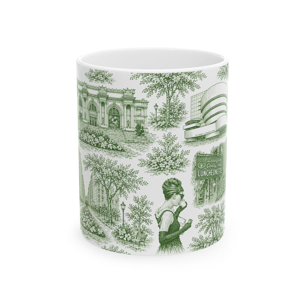 Upper East Side Green Toile de Jouy Mug | New York Chinoiserie Coffee Cup