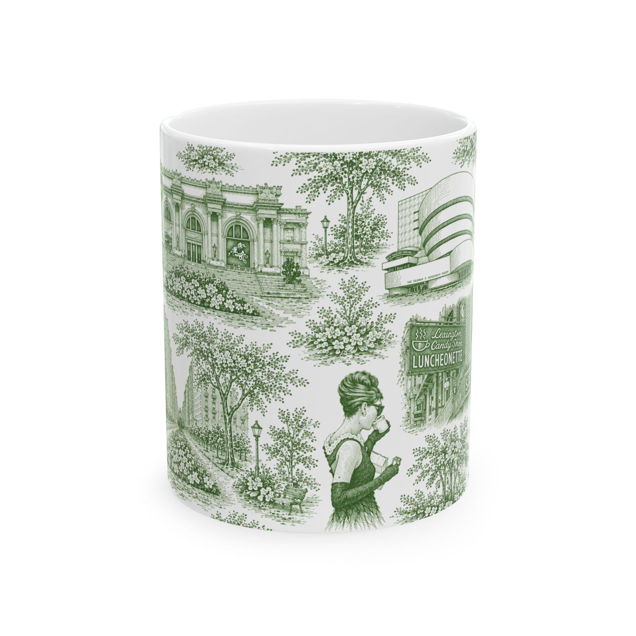 Upper East Side Green Toile de Jouy Mug | New York Chinoiserie Coffee Cup