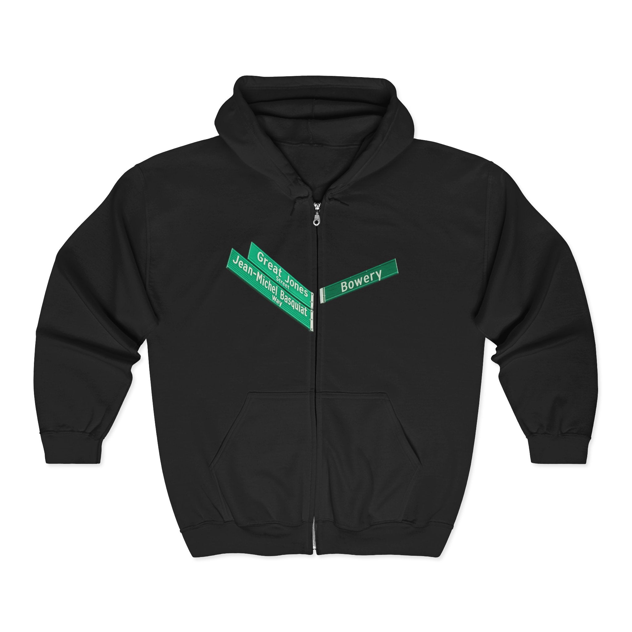 Lower East Side Street Sign Zip Up Hoodie   NYC East Village Basquiat Bowery  Hooded Sweatshirt