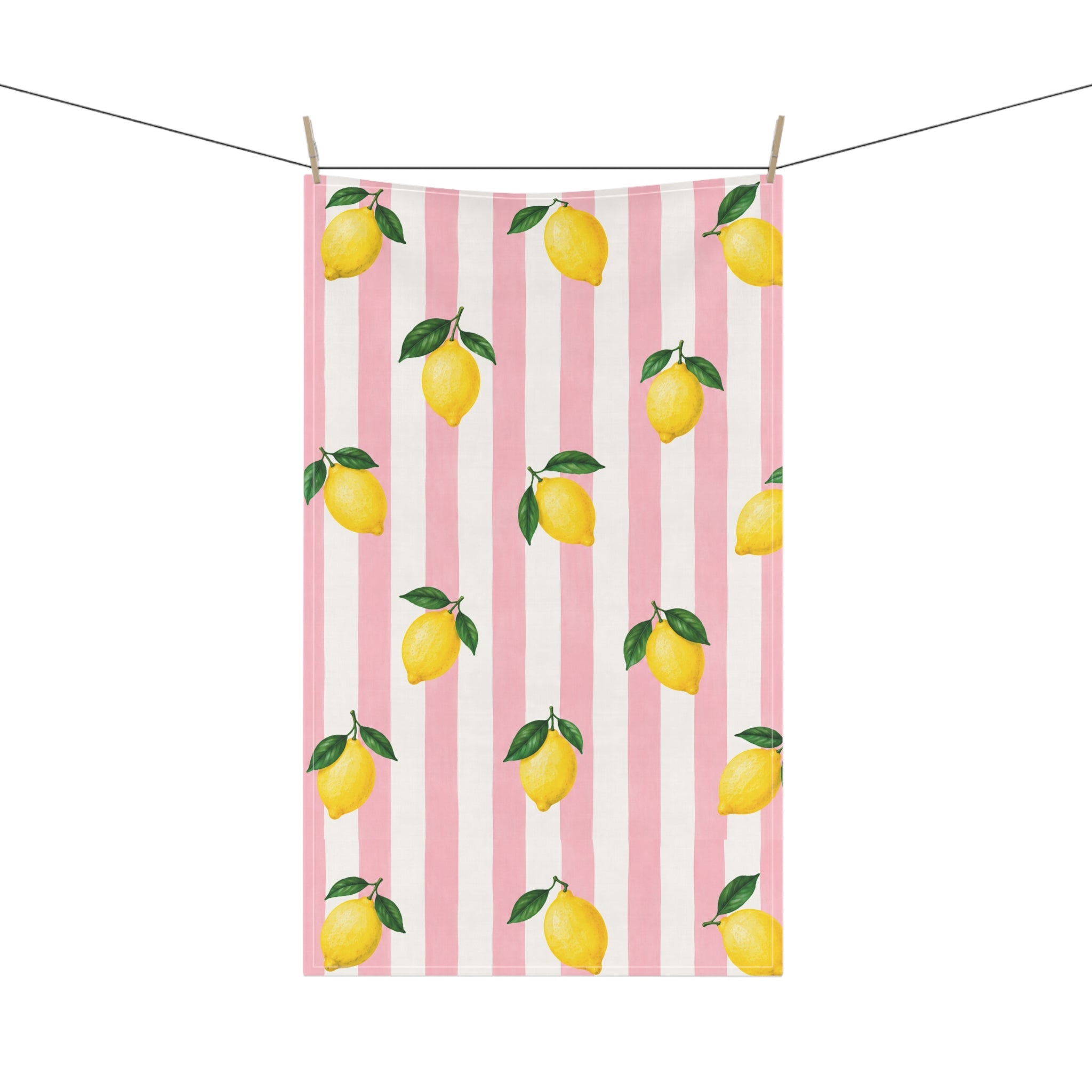 Little Italy Amalfi Pink and White with Lemon Tea Towel — Pink & White Stripes Kitchen Linen