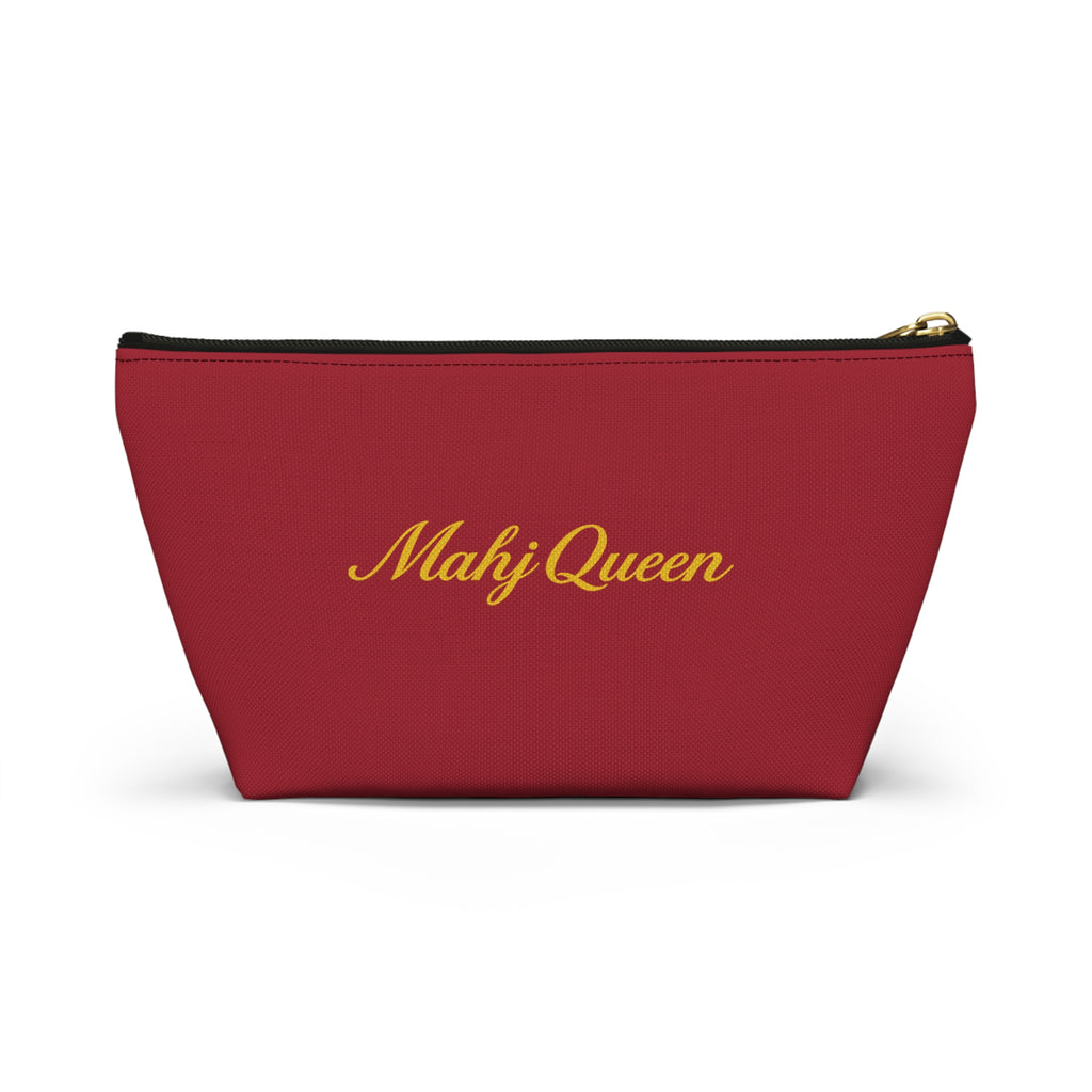 Maroon Mahj Queen Tile Bag  — Red T‑Bottom Makeup & Accessory Pouch