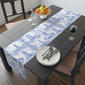 Chemin de table Toile de Jouy bleue Paysage urbain de New York — Décoration de table panoramique NYC Chinoiserie Skyline
