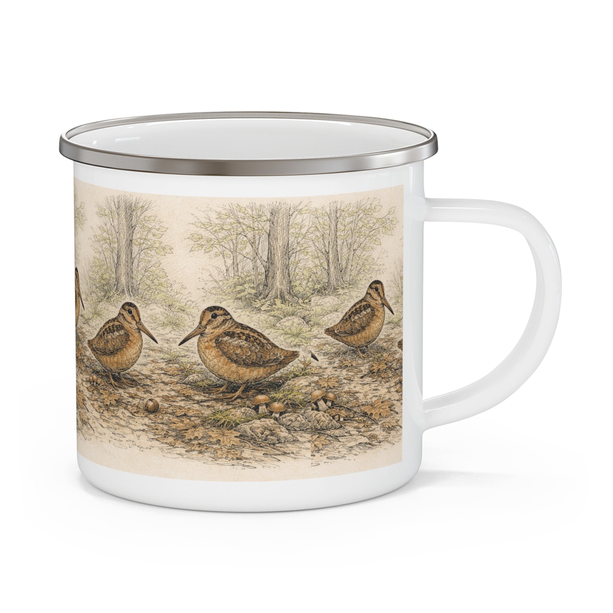 Bryant Park American Woodcock Enamel Camping Mug — Woodcock Bird Illustration, Rustic Outdoor Campgrounds Coffee Cup