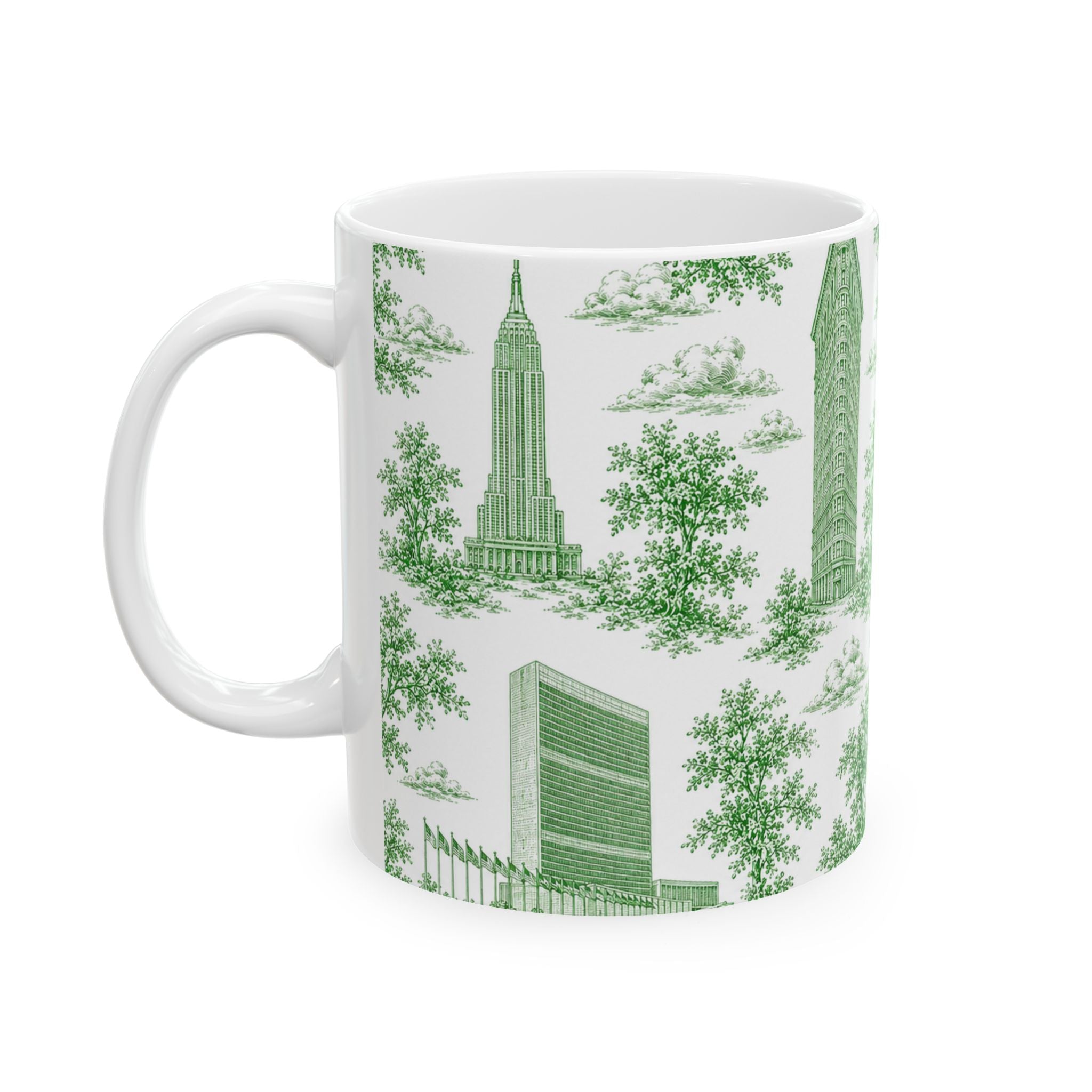 Manhattan Green Toile de Jouy mug | New York City Chinoiserie Ceramic Mug