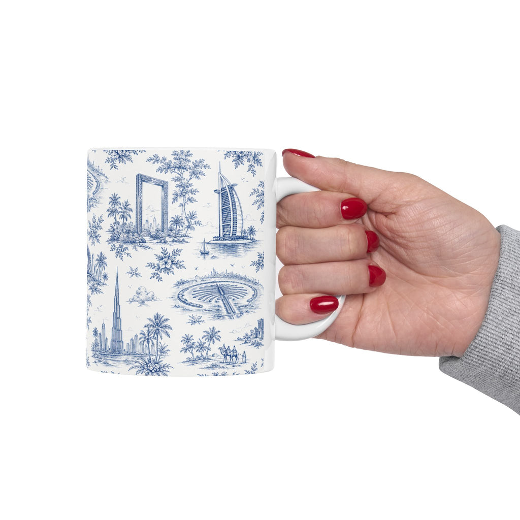 Dubai Blue Toile de Jouy Ceramic Mug — Ceramic 11oz Coffee Cup
