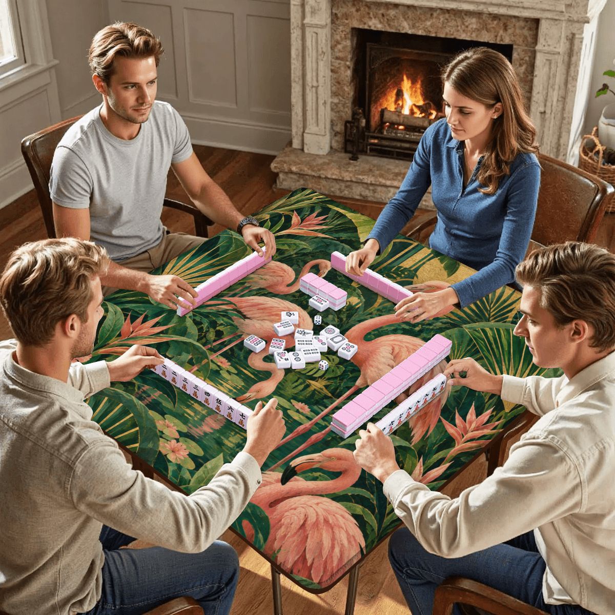 Pink Flamingos Art Deco Mahjong Mat 31.5"x31.5" (Ship Folded)