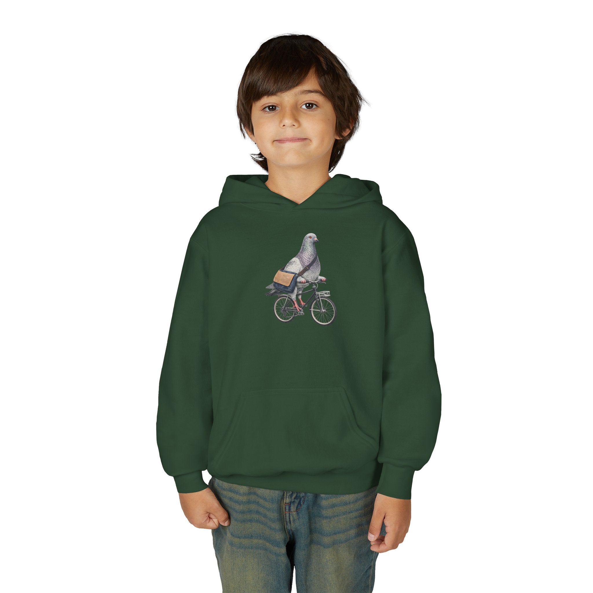 Customizable Midtown NYC Pigeon NYC Kids Hoodie | New York Bike Rider Bird Lovers Childrens Hooded Sweatshirt