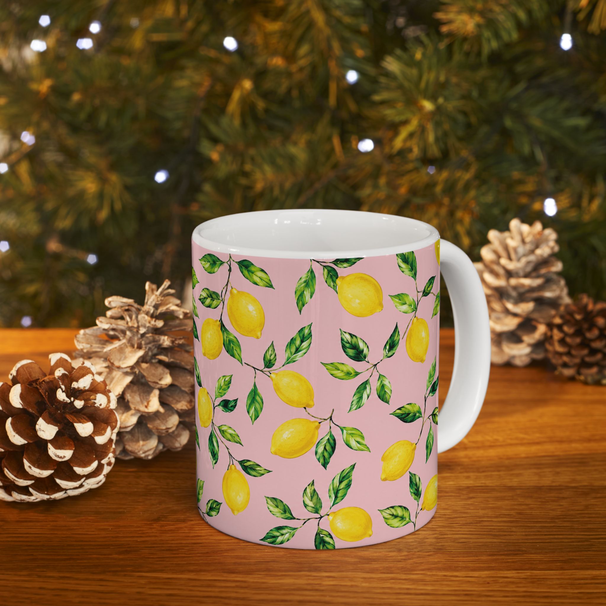 Little Italy Amalfi Pink with Lemon Mug 4— Italian Mediterranean Pattern Coffee Cup (11oz)