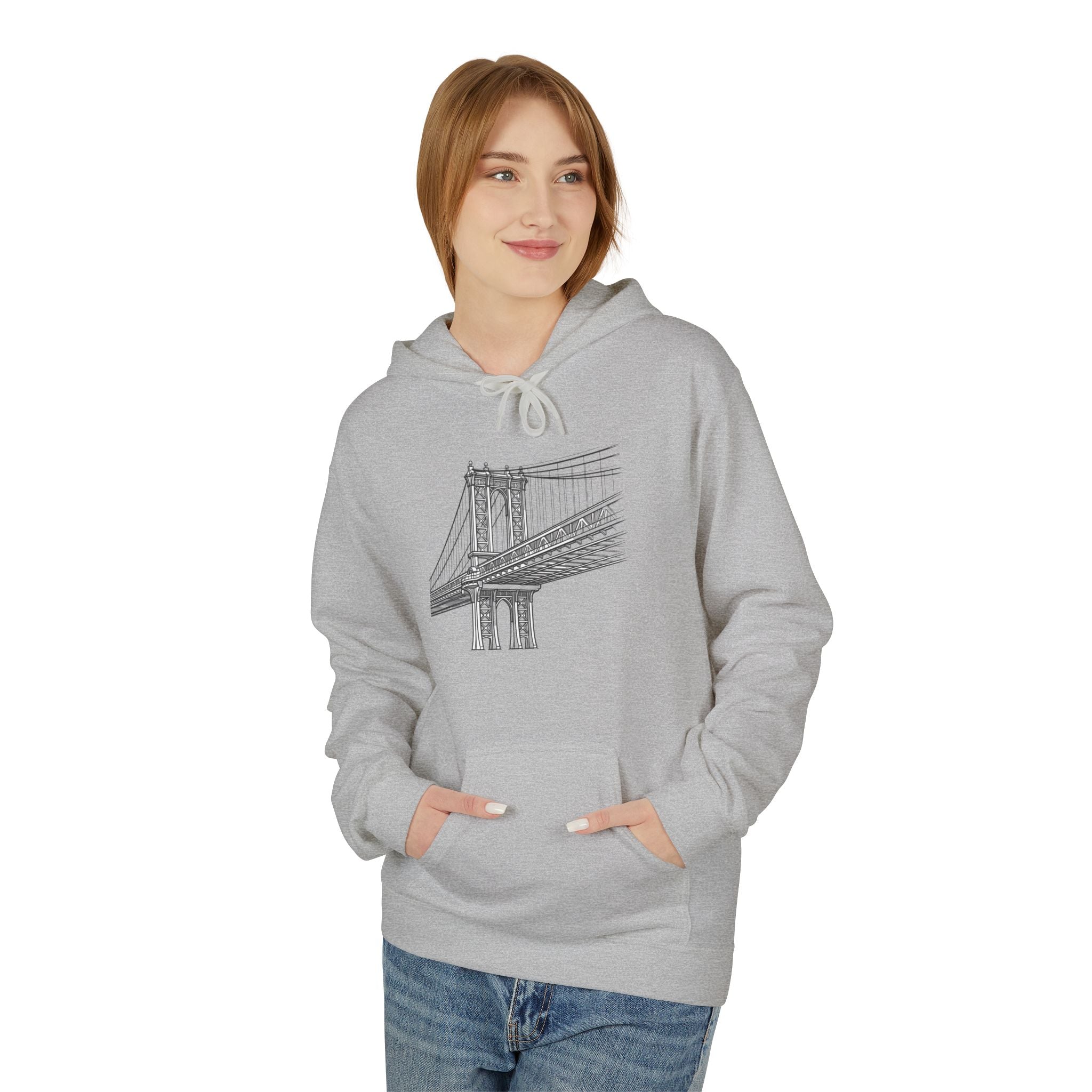 Manhattan Bridge Sketch Hoodie — New York City Pullover Hooded Sweatshirt