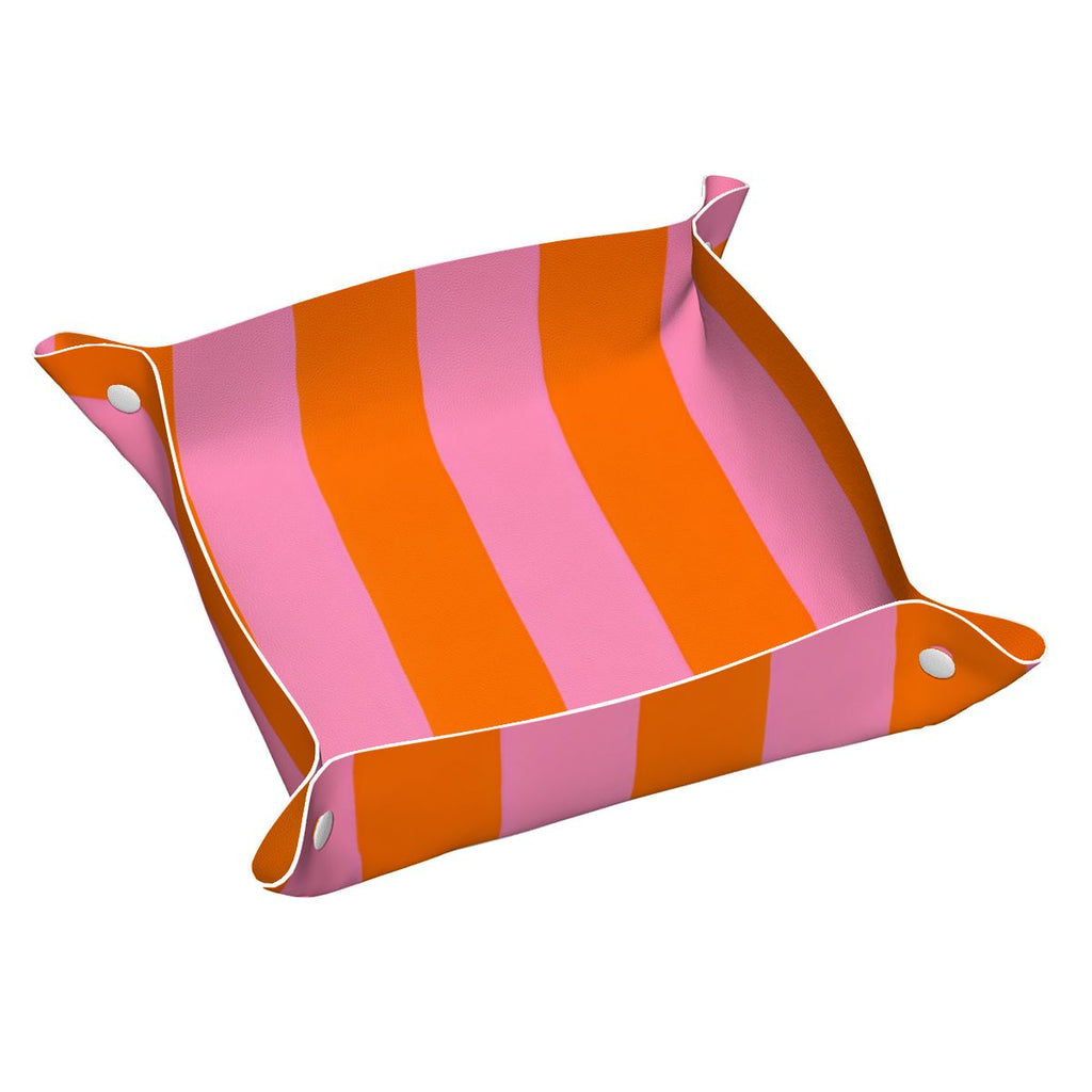 Orange and Pink Stripes PVC Leather Mahjong Dice Tray