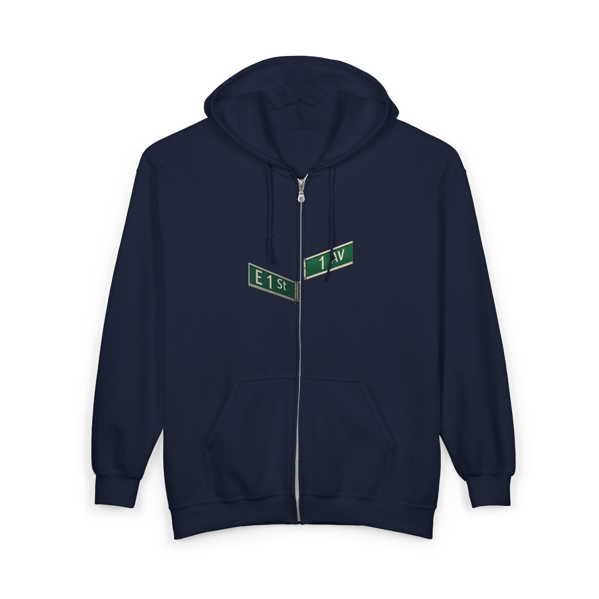 East Village 1st Avenue and East 1st Street Sign Zip Up Hoodie | New York City Nexus of the Universe Hooded Sweatshirt