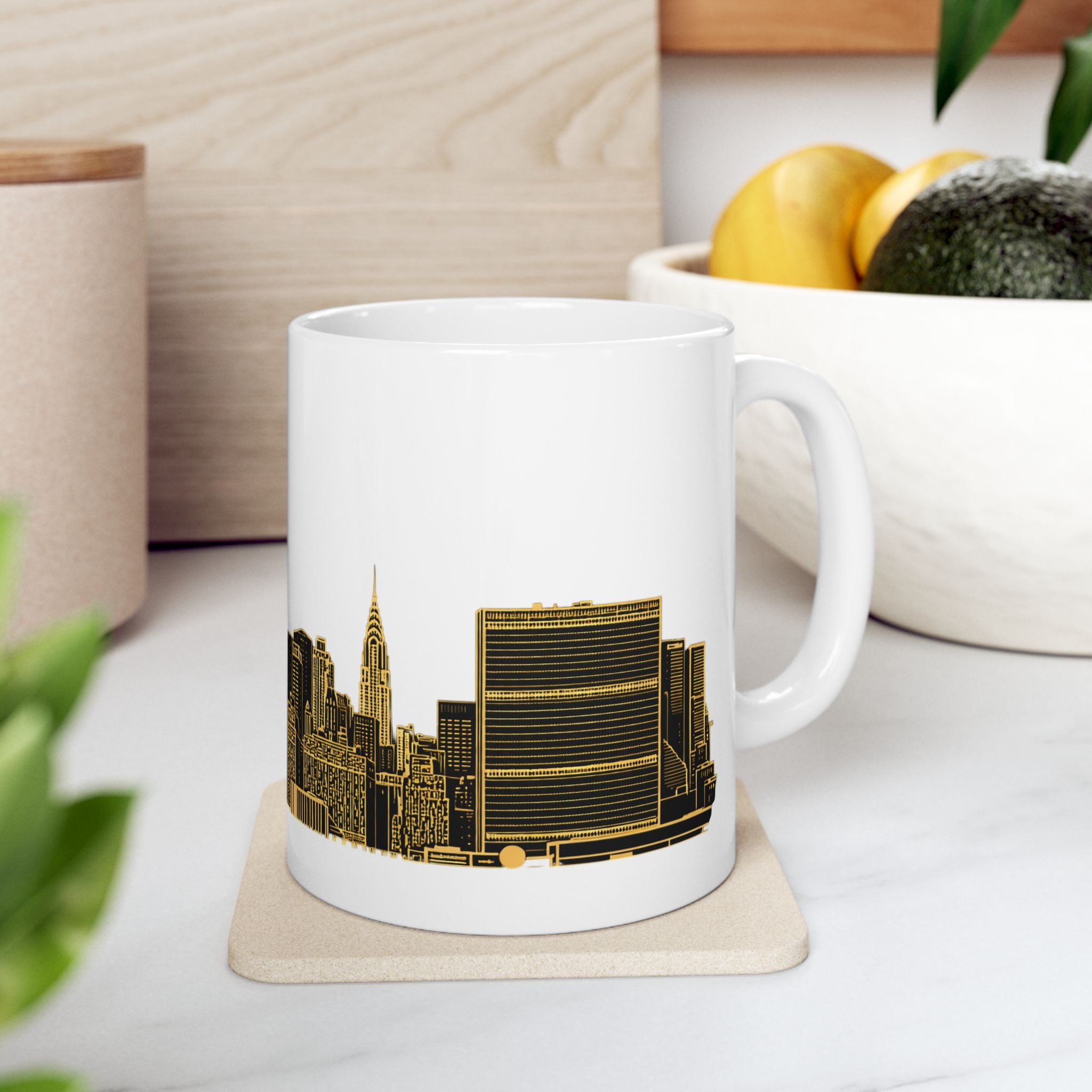 Black and Gold Midtown New York City Skyline Mug | Art Deco Midtown Manhattan Skyline Ceramic Coffee Cup 11oz