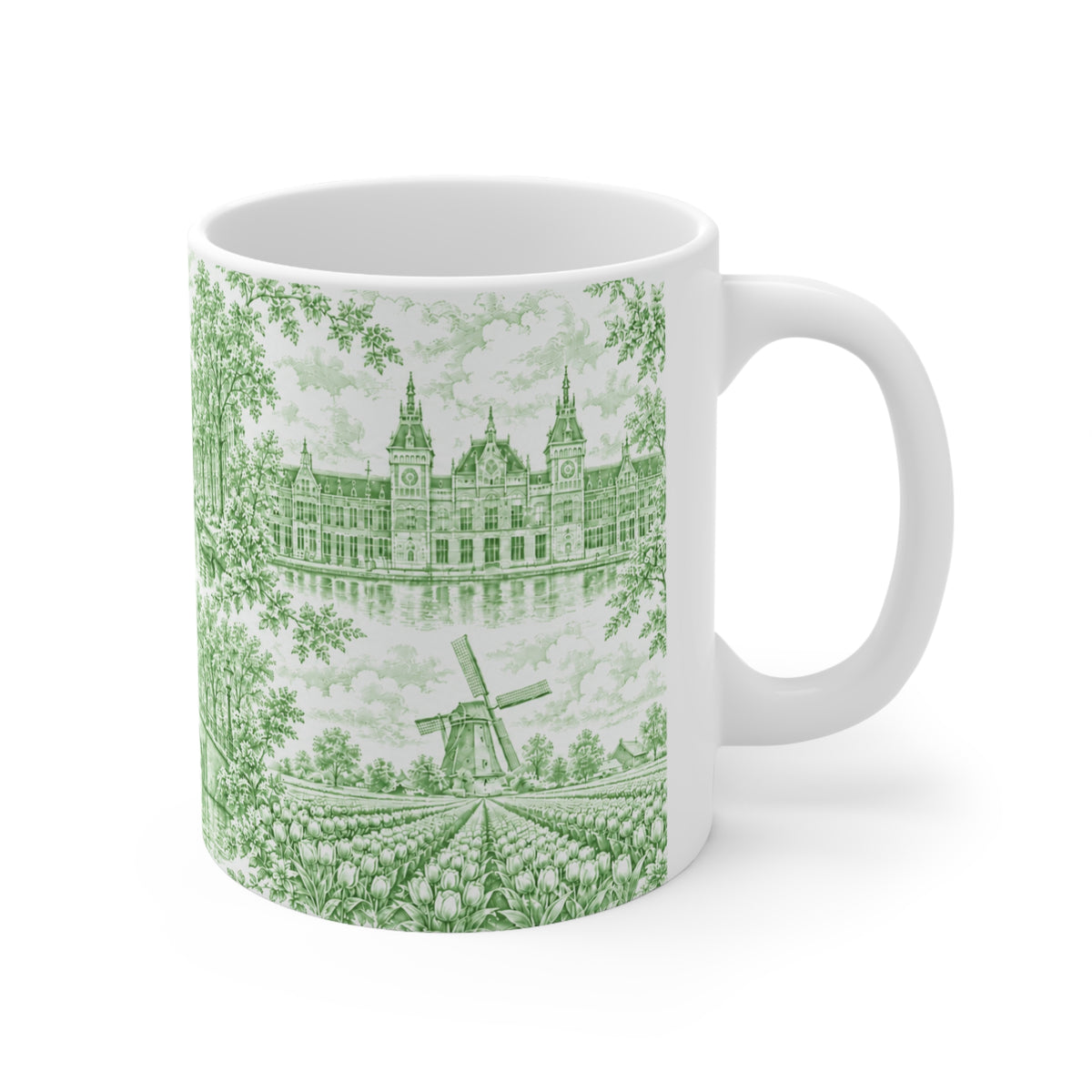 Amsterdam Green Toile de Jouy Ceramic Mug — (11oz; Ships from Europe)