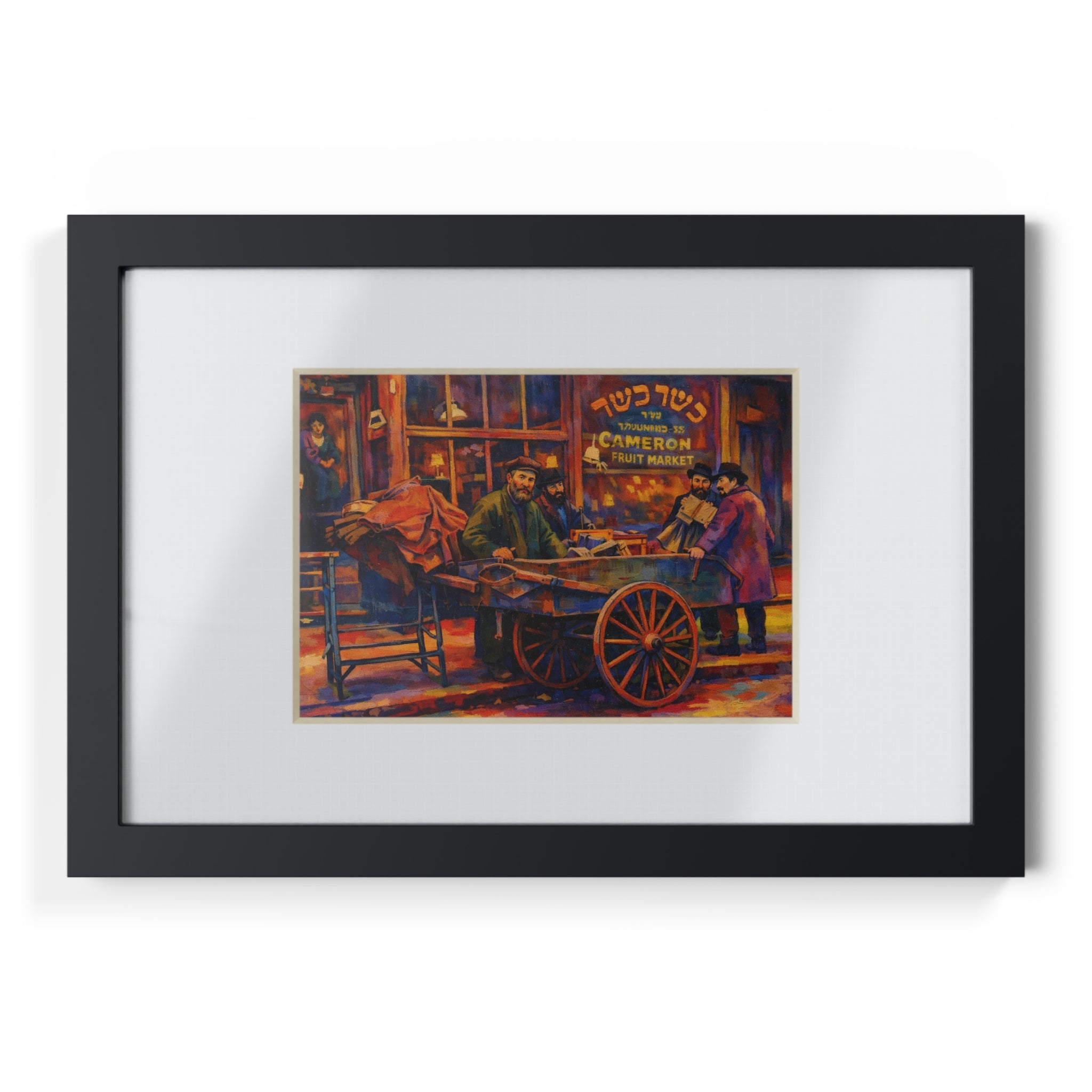 Colorized Historic Lower East Side 1 | Old New York Street Vendor Painting  | Black Frame