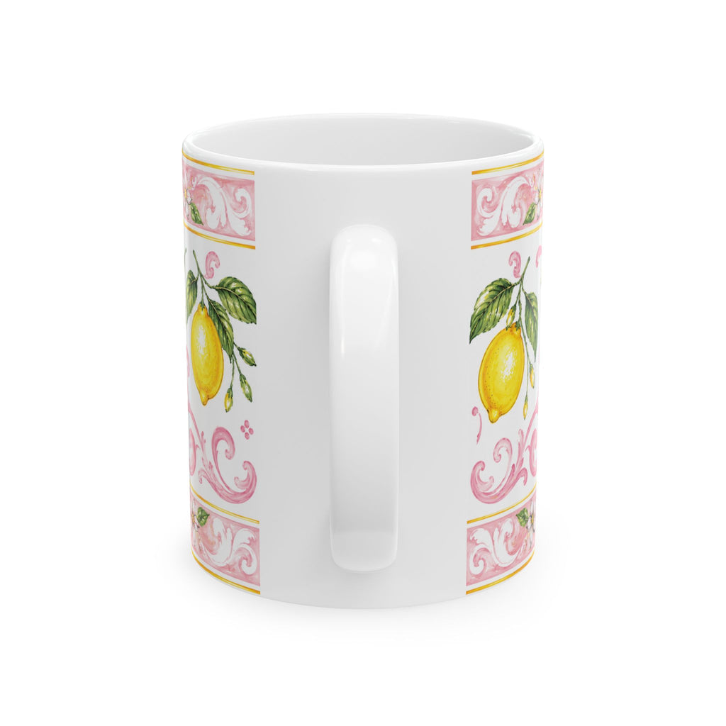 Little Italy Amalfi Pink with Lemon Mug — Italian Mediterranean Pattern Coffee Cup (11oz)