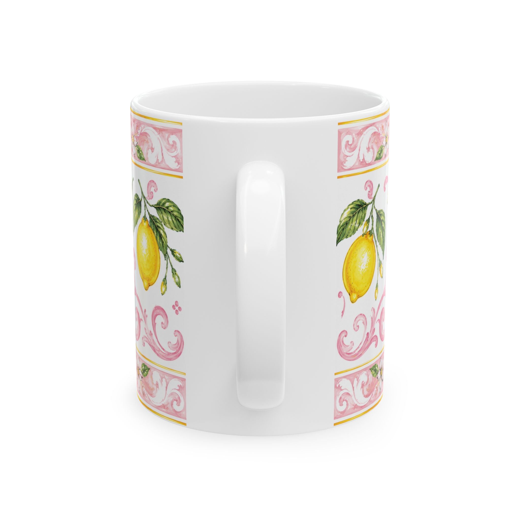 Little Italy Amalfi Pink with Lemon Mug — Italian Mediterranean Pattern Coffee Cup (11oz)