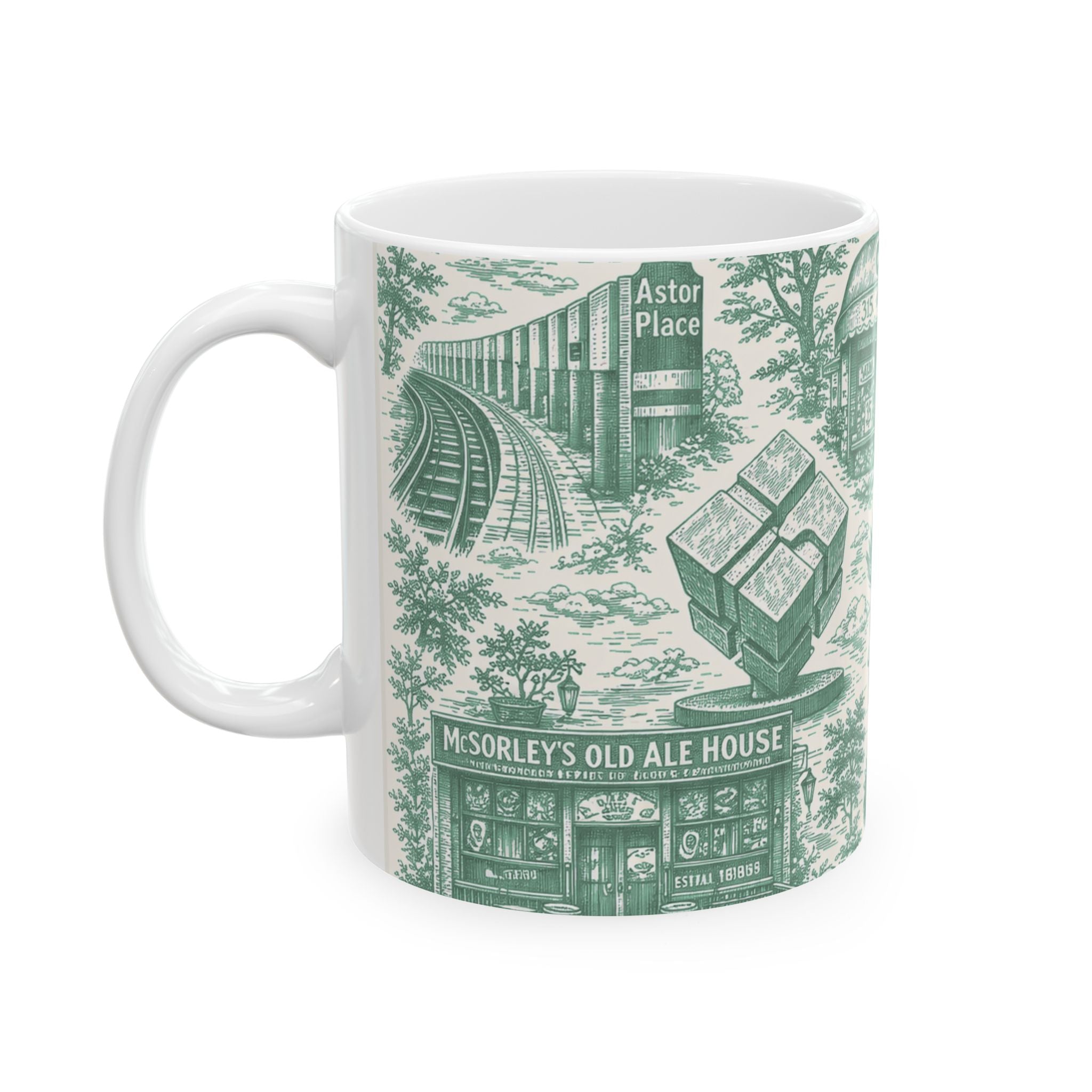 East Village Green Toile de Jouy Mug | NYC Chinoiserie Ceramic Mug