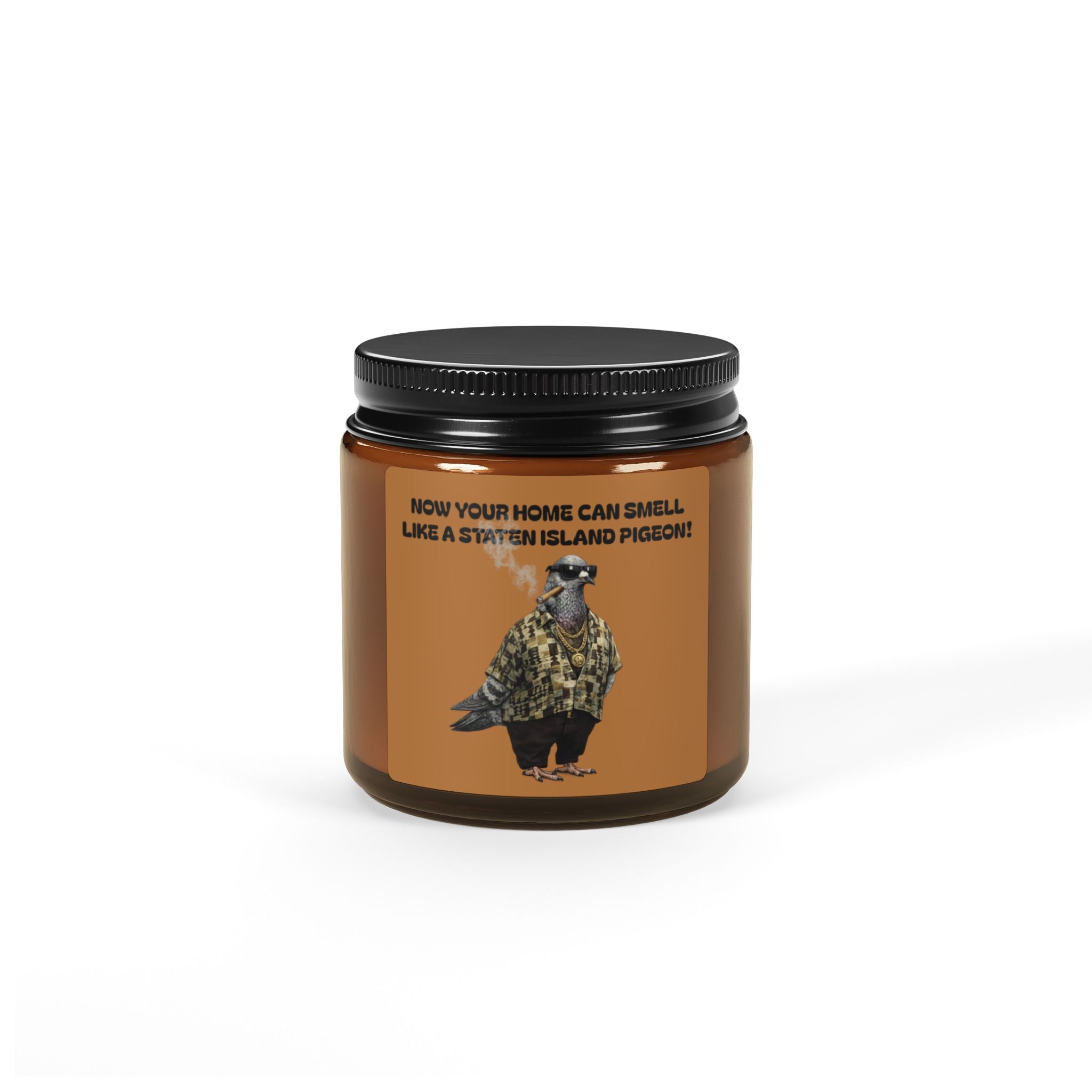 Customizable Staten Island NYC Pigeon Scented Candle | The New Yorker Amber Jar Soy Candle NYC Gag Gift