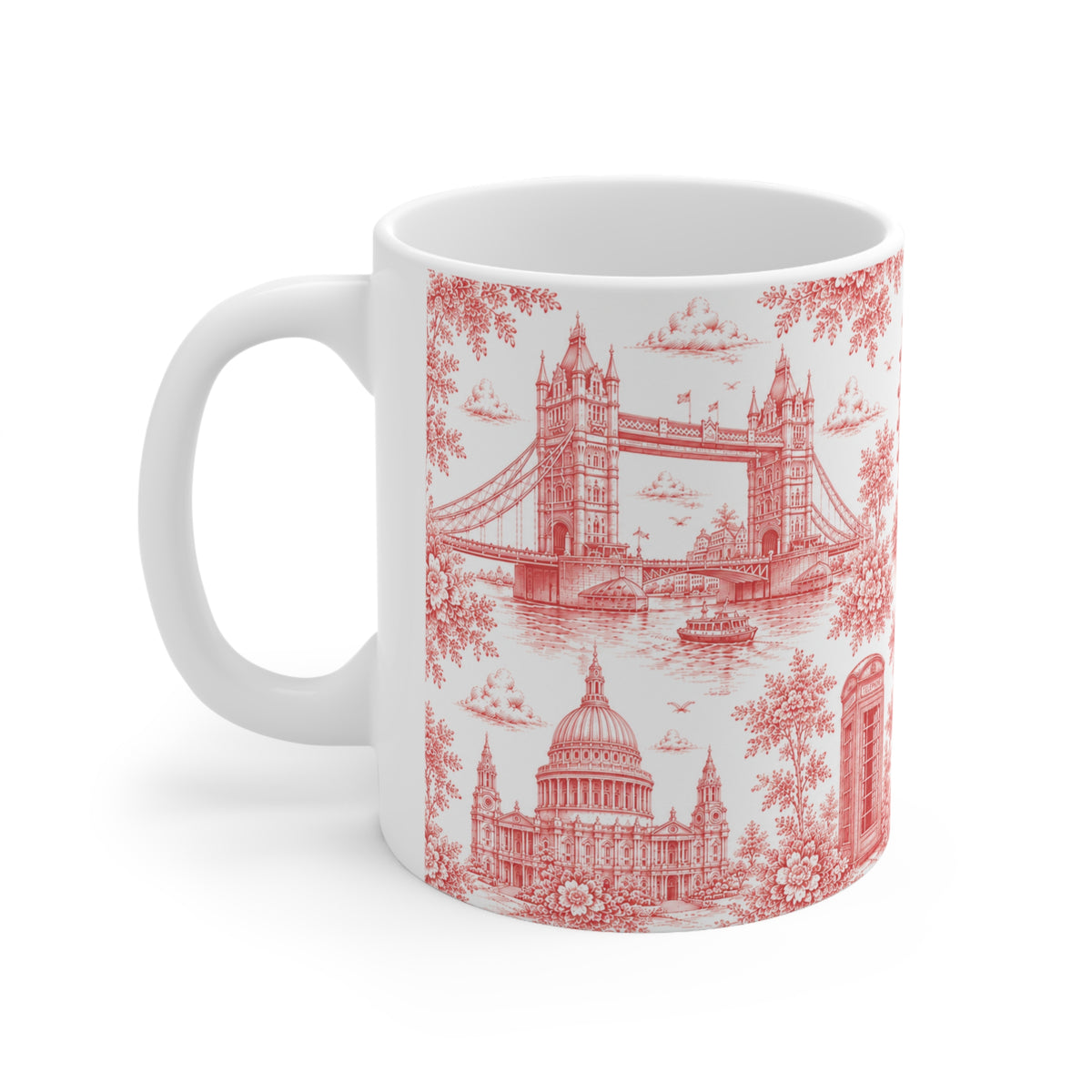 London Red Toile de Jouy Ceramic Coffee Mug - (11oz; Ships from Europe)