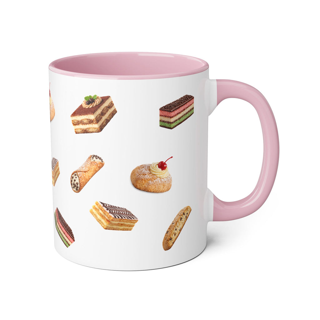 NYC Italian Bakery Pattern Mug | Cannoli Rainbow Cookie Zeppoli Tiramisu Biscotti Napoleon 11oz Ceramic Coffee Cup