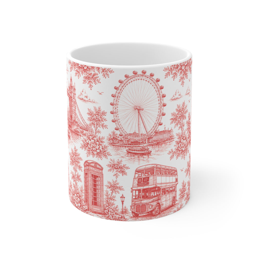 London Red Toile de Jouy Ceramic Coffee Mug - (11oz; Ships from Europe)