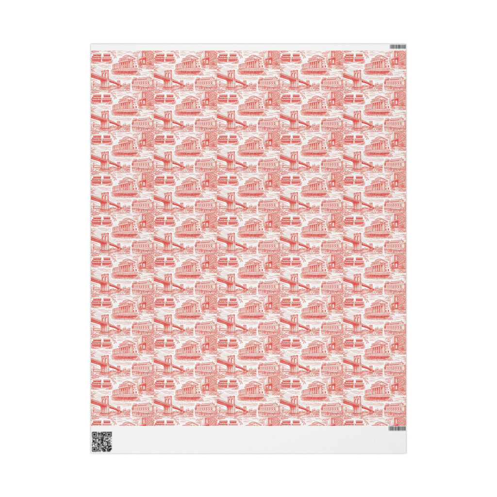 Brooklyn NYC Red Toile Gift Wrapping Papers   Chinoiserie New York City Gift Wrap Brooklyn Bridge Prospect Park Junior's DUMBO Museum
