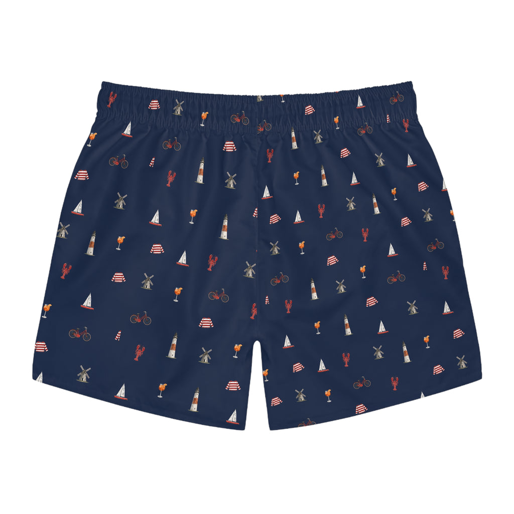Icons of the Hamptons Swim Trunks — Men's Navy All-Over Coastal Pattern