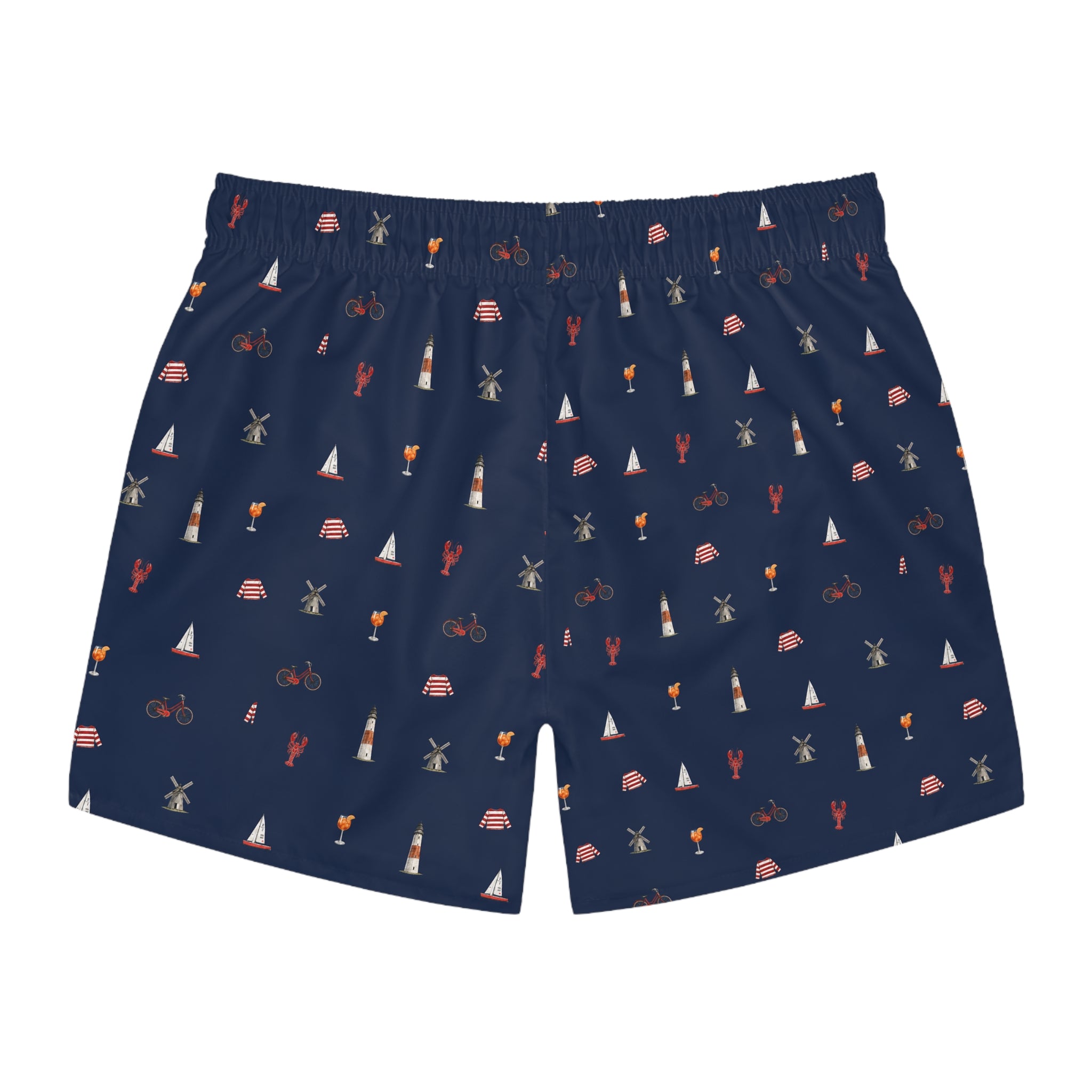 Icons of the Hamptons Swim Trunks — Men's Navy All-Over Coastal Pattern