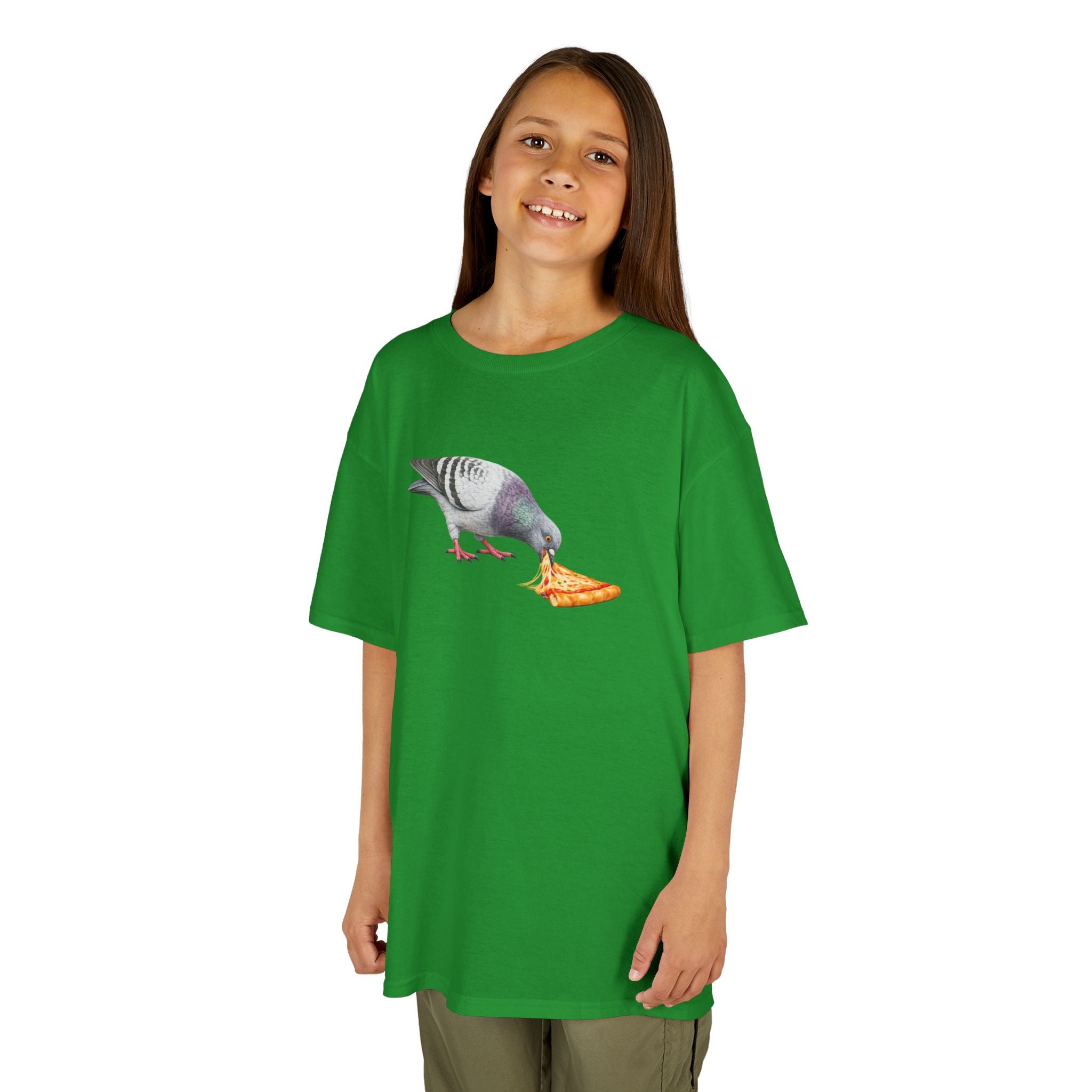 Customizable Little Italy NYC Pigeon Kid Pizza Tee —  Cute Bird Pizza Lover T-Shirt for Children