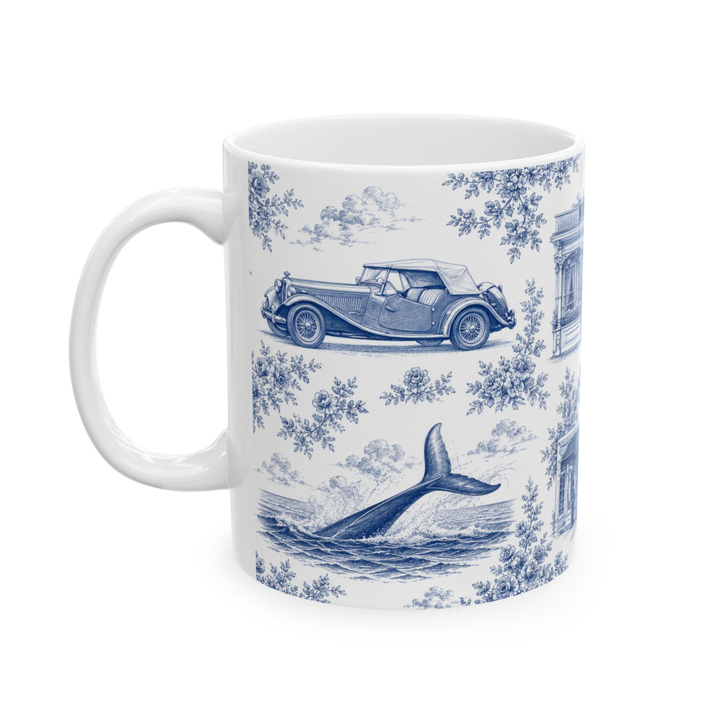 Sag Harbor Blue Toile de Jouy Mug | Hamptons Chinoiserie Ceramic Coffee Cup