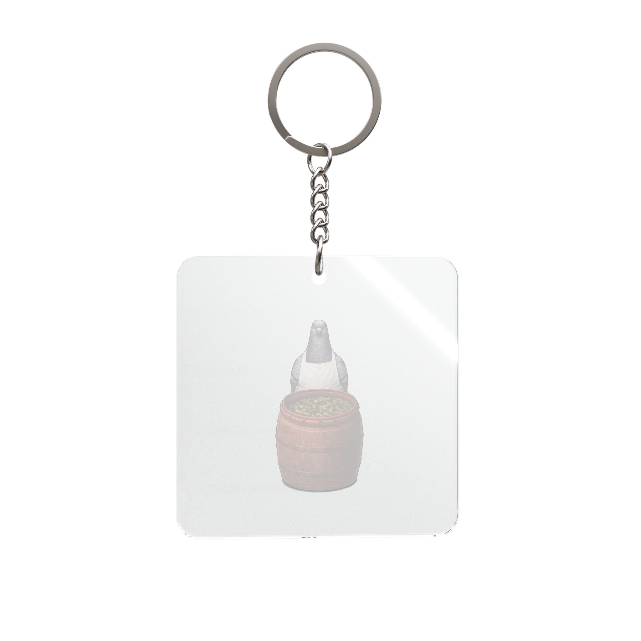 Customizable Lower East Side NYC Pigeon Square Keychain | LES Pickle Salesman Bird Lovers Keyring Gift