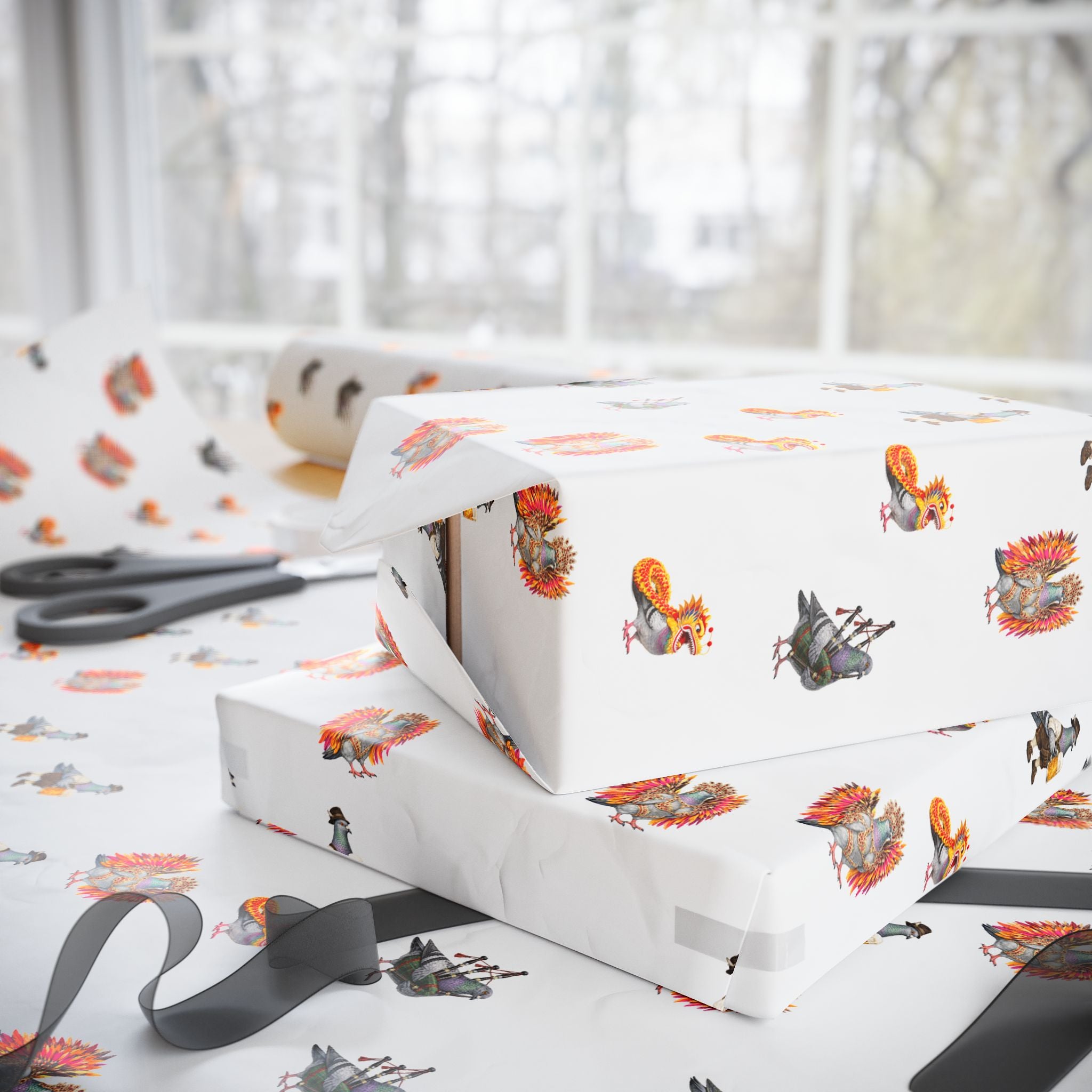 Parade Day NYC Pigeon Pattern Gift Wrap Paper | New York Party Parade Bird Lover Wrapping Paper Roll