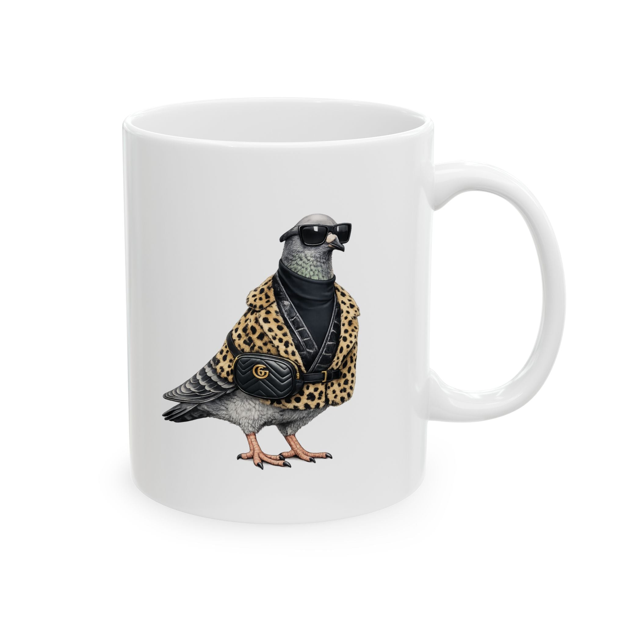 Customizable Staten Island NYC Pigeon Mug | NYC Leopard Print Bird Lovers Ceramic Coffee Cup