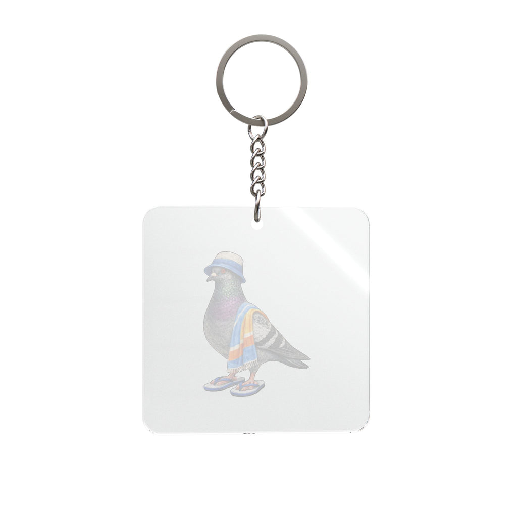 Customizable Coney Island NYC Pigeon Square Keychain | Brooklyn Beach Bum Bird Lovers Keyring Gift