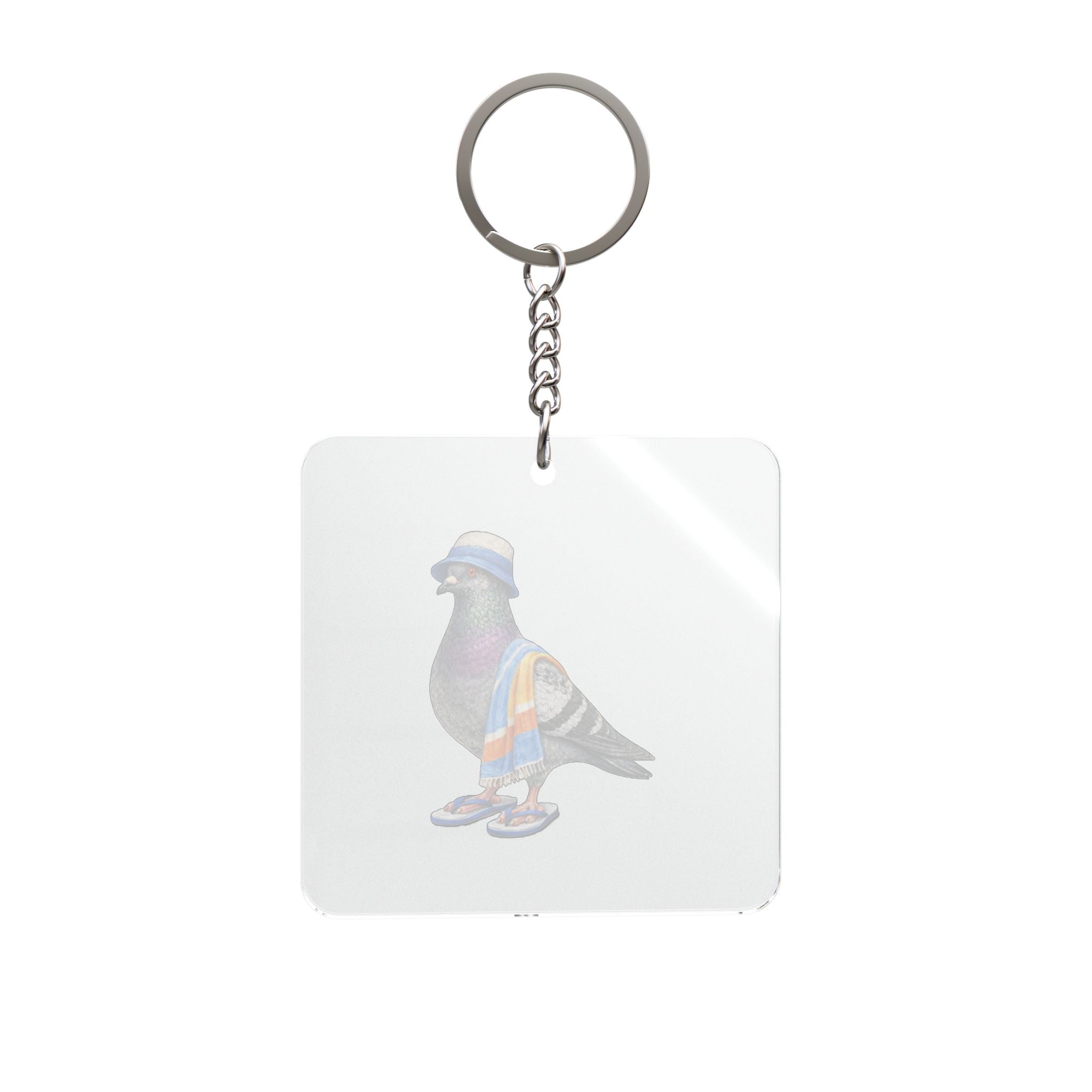 Customizable Coney Island NYC Pigeon Square Keychain | Brooklyn Beach Bum Bird Lovers Keyring Gift